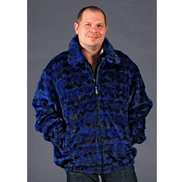 A.J. Ugent Furs Other - SOLD Navy & Black Mink Fur Sections Diamond Cut Jacket